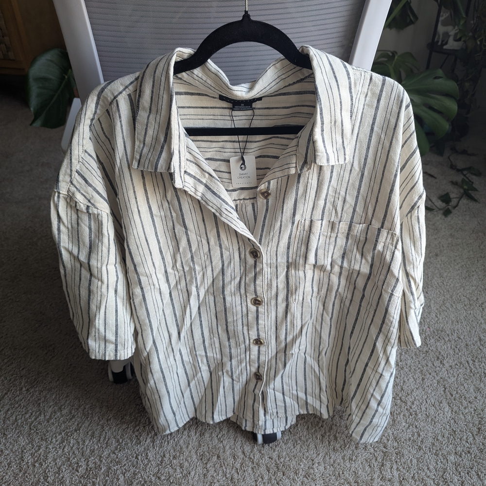 Charcoal Striped Casual Button Down Shirt
